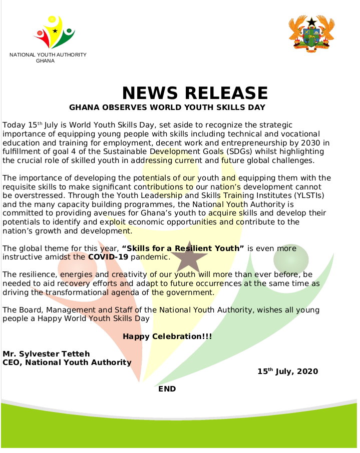 National Youth Authority Press Release